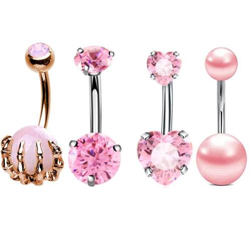 4PC Claw Belly Button Piercing Set Surgical Steel Crystal Be
