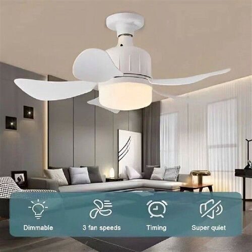 LED Mini Ceiling Fan E27 Base 3 Colors Dimmable Ceiling Fan