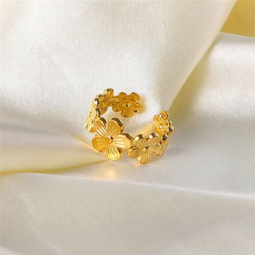 Exquisite Stainless Steel Flower Adjustable Opening Rings 18
