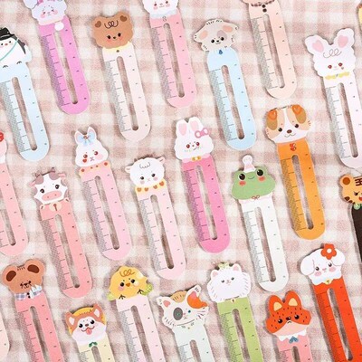 30pcs/box Kawaii Animals Bookmarks Cute Ruler Scale Pages Ho