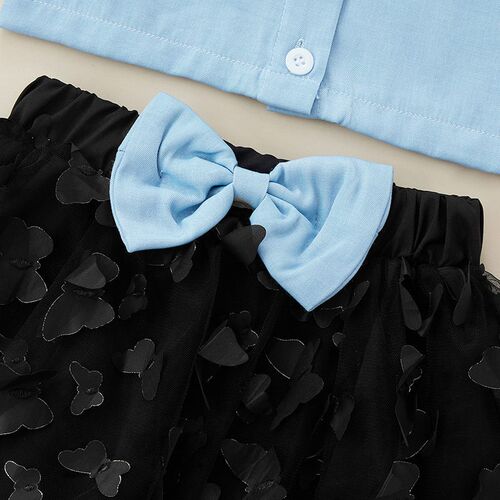 2023 Summer Cute Puff Sleeve Top+Mesh Skirt 2Pcs Casual Outf