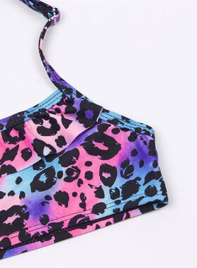7-14 Years Falbala Leopard Print Girls Kids Swimsuit Swimwea