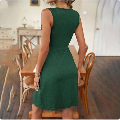 Stylish Solid Color Dress Women Sleeveless Off Shoulder V-ne