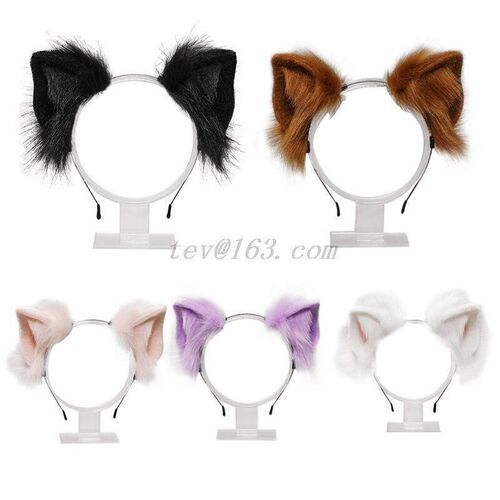 Lovely Animal Faux Fur Wolf Ears Headband Realistic Furry Fl