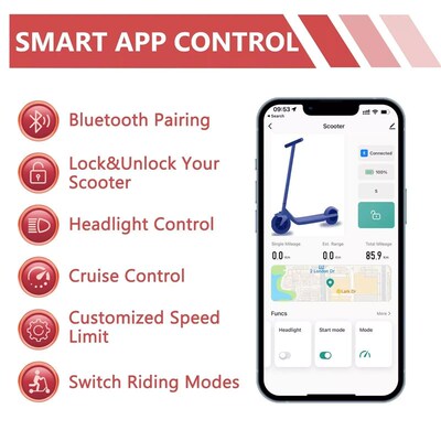LADPED Electric Scooter 350W 19mph APP Smart Scooter Shock-a