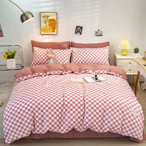 Solid Color Double Spell Washed Cotton Four-piece Set Simple