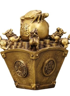 四方纳财黄铜摆件日进斗金铜摆饰店铺开业送礼办公室桌面铜装饰品