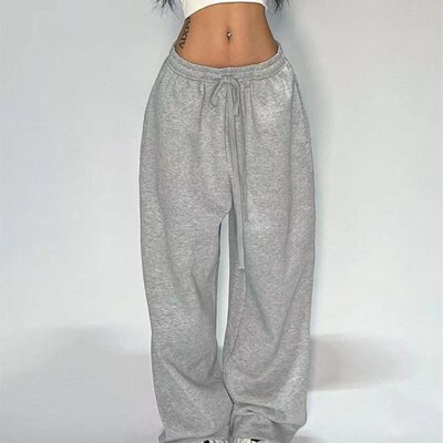New Casual Gray Sweatpants Women Wide Leg Black Joggers Hot