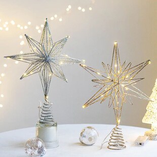 Christmas Tree Toppers Star With LED String Lights Ornaments