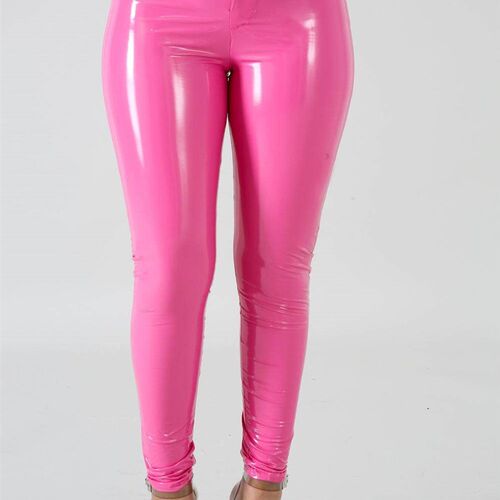 Women Latex Faux Pu Leather Pants Trousers Push Up High Wais
