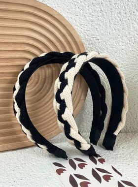 Winter Wool Woven Hairband High-grade Black and White with T