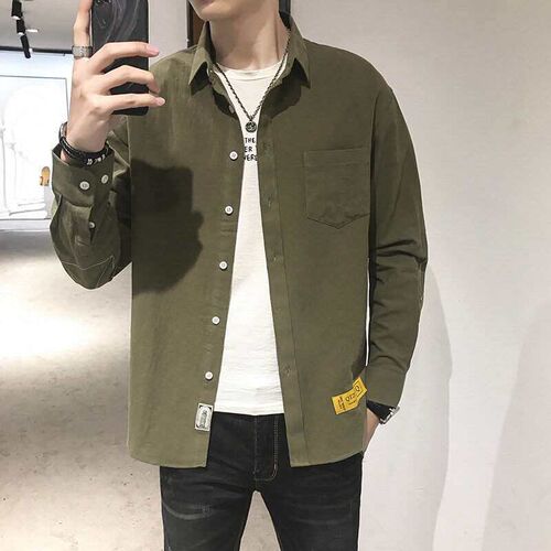 Shirt Mens Long-sleeved Casual tendy Handsome Inch Loose Al