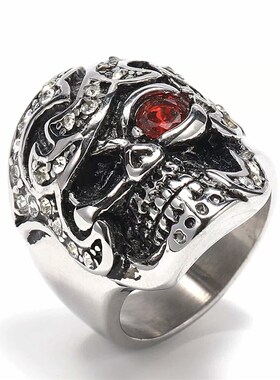Mens titanium steel ring tend skull head personality altern