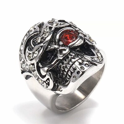 Mens titanium steel ring tend skull head personality altern