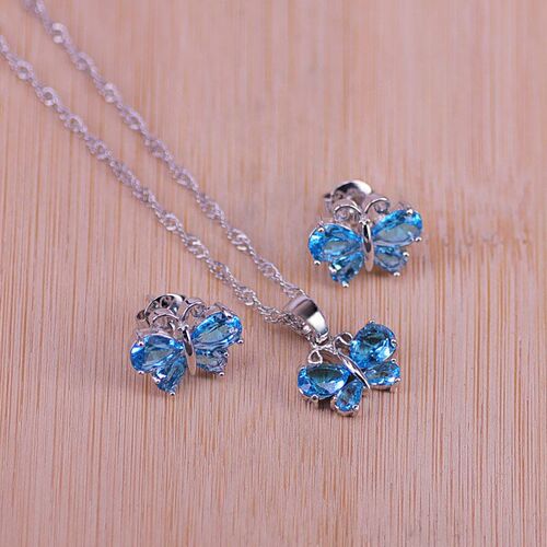 Risenj White Butterfly Top Cubic Zircon & Crystal Silver Col