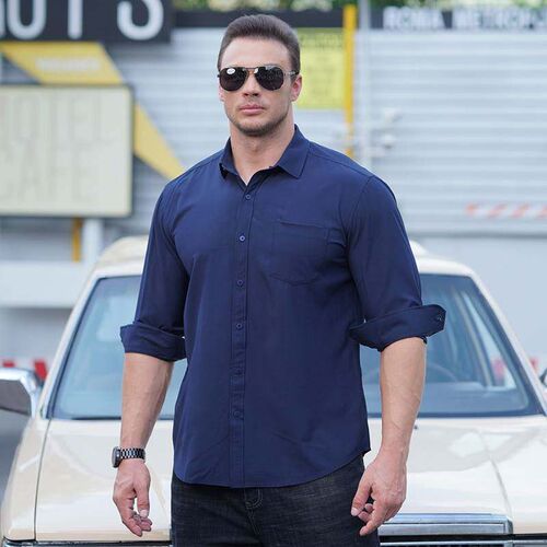 -Large Size Long Sleeve Shirt Mens Casual Loose Solid Color