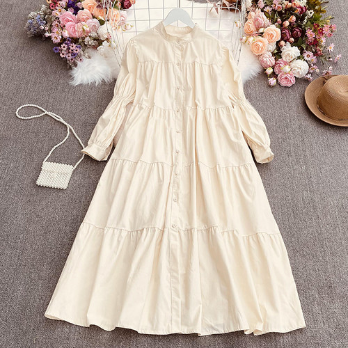 Spring Bubble Long Sleeve Loose Single Breasted Long Maxi