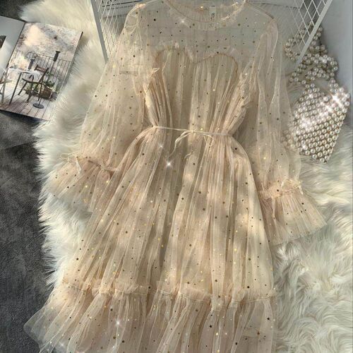 Women dress Stars Sequined Mesh Shiny Fairy Dress Women Eleg