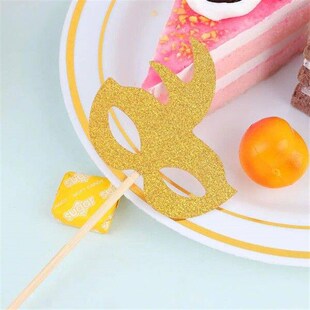 40 Pcs Mask Cake Picks Glitter Mask Cupcake Picks Party