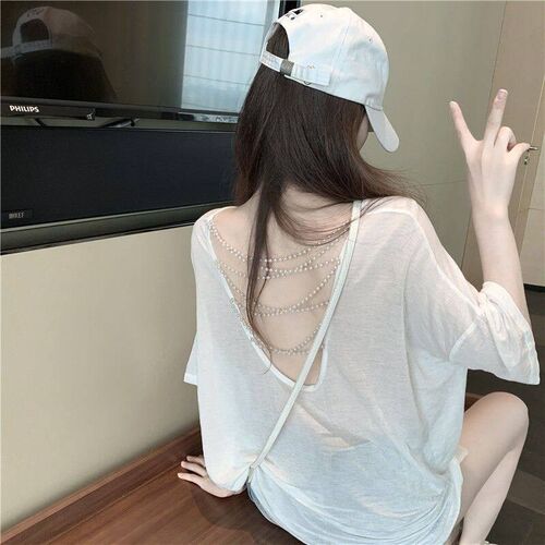 New Design Sense Back Pearl Backless Top Loose Sunscreen Sex