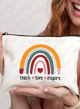 Teach Love Inspire Pattern Cosmetics Bag Rainbow Toiletry Ba