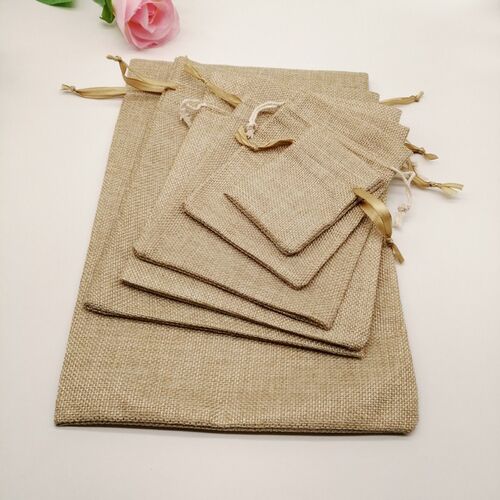 5-20pcs/lot Natural Linen Burlap Bag Jute Gift Bag Drawstrin