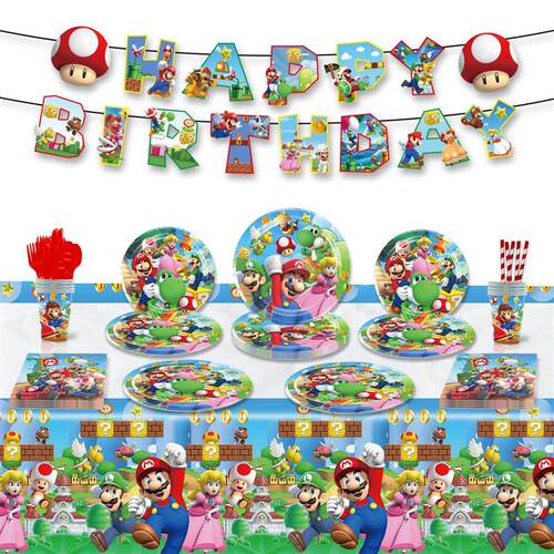 Mario Theme Birthday Party Tableware Paper Tray Paper Cup