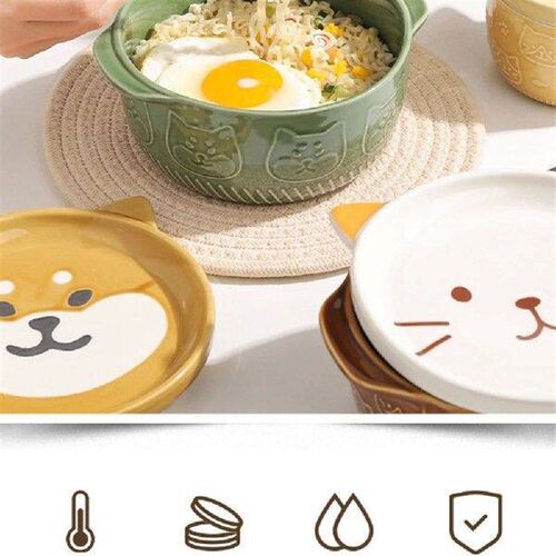 Cartoon Japanese Ceramic Cat Dog Noodle Bowls with Lids
