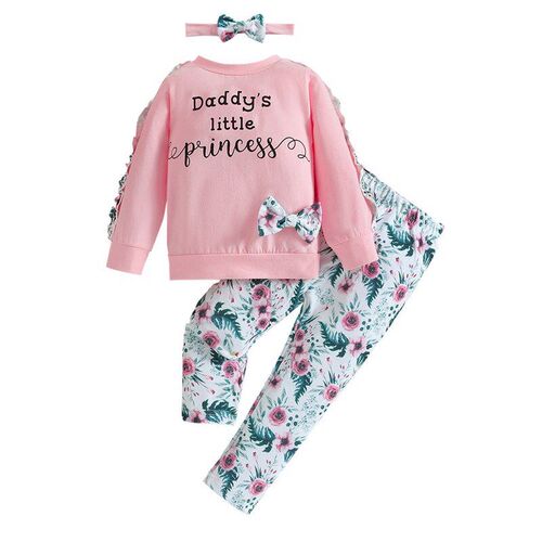 SpringFall Girls Casual Set Cute Infant Bow Top Floral Pants