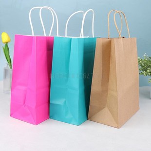 10Pcs/lot Color Kraft Paper Bag With Handles Festival Gift B