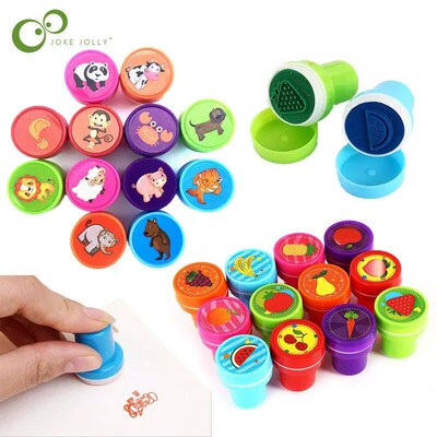 16pcs/lot Children Toy Stamps Cartoon Animals Fruits Kids Se