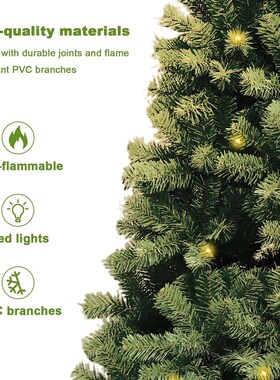 6-7ft Pre-Lit Christmas Tree, Artificial Hinged Xmas Tree Wi