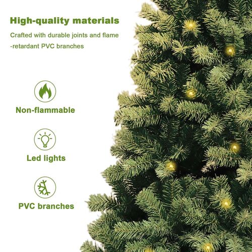 6-7ft Pre-Lit Christmas Tree, Artificial Hinged Xmas Tree Wi