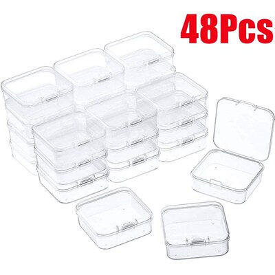 48Pcs 4.3*4.3*2cm Mini Clear Plastic Storage Box Containers