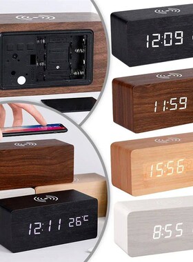 Modern Wooden Wood Digital LED Desk Alarm Clock Thermometer