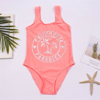Summer Solid Soft Nylon Kids Girls One Piece Swimsuit Bathin