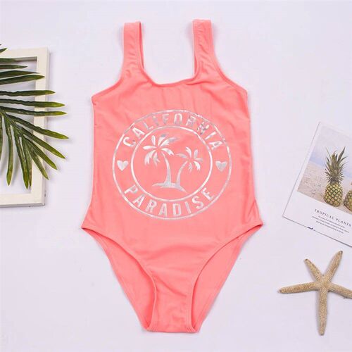 Summer Solid Soft Nylon Kids Girls One Piece Swimsuit Bathin