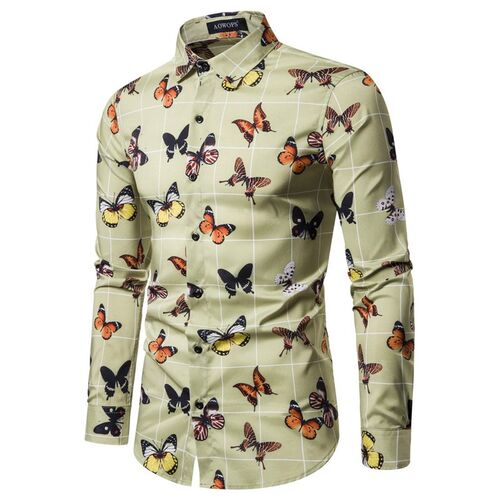 Spring mens casual long sleeve shirt digital printing shirt