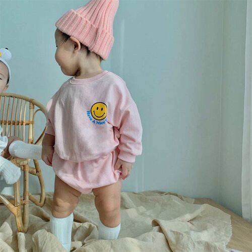 Baby Girls Clothes Sets Cotton Smiley Face Print ops Sweater