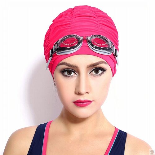 Swimming Caps Long Hair Swim Cap Pleated Cloth Fabric Bathin
