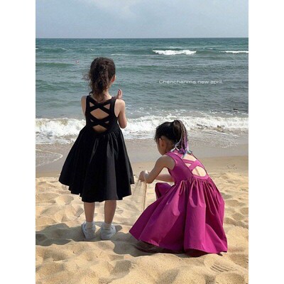 Clearance Girls Dress Summer 2025 Kids Skirt Black Summer Cu
