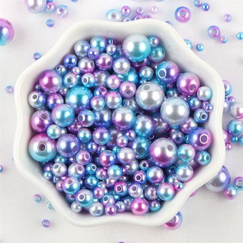 Mix Size 10g With Hole Colorful Pearl Beads Round ABS Imitat