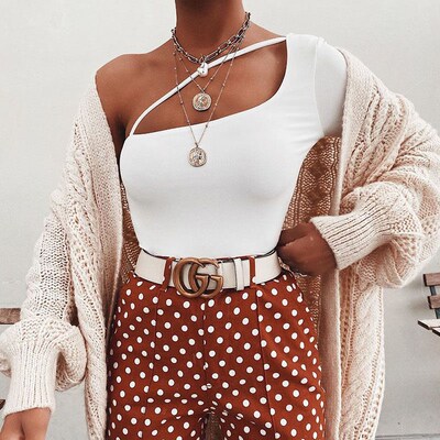 One Shoulder Bodysuit Women Stap Long Sleeve Skinny Bodysuit