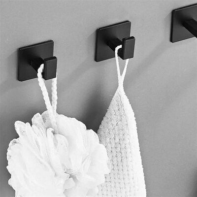1/2Pcs Bathroom Adhesive Wall Black Robe Hooks Towel Hook Co