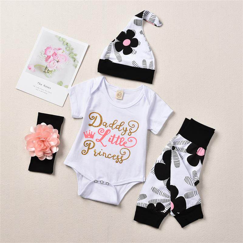 4Pcs Newborn Baby Girls Summer Clothes Sets Short Sleeve Rom