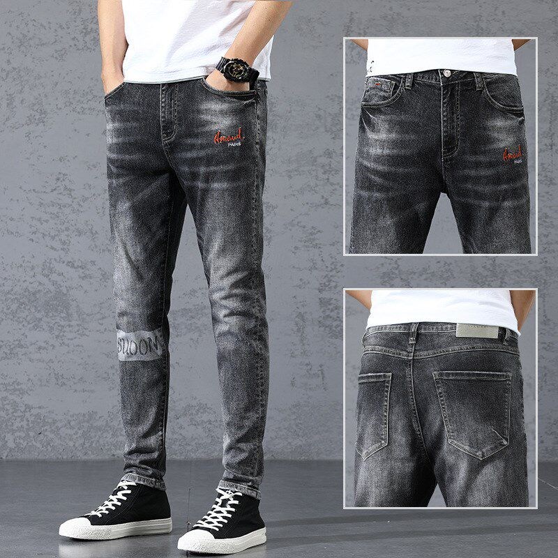 2025 Embroidered Jeans Slim Elastic Ankle Pants for Men Teen图片