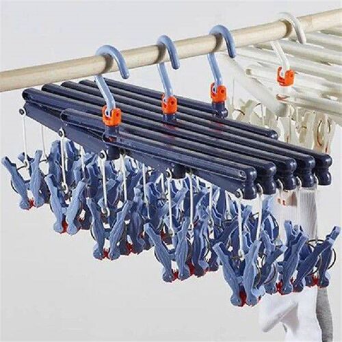 Foldable Clothes Drying Hanger With Underwear Clips