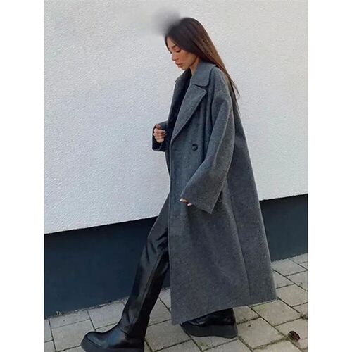 Winter Coat For Women 2024 Solid Lapel Double Breasted Long