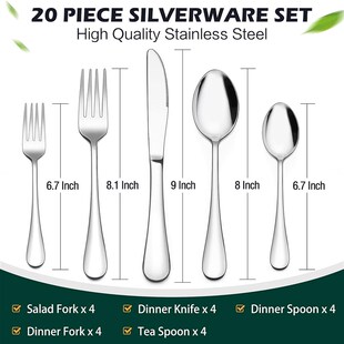 Set Cutlery Flatware Utensils Fork Spoon Knife Silverware