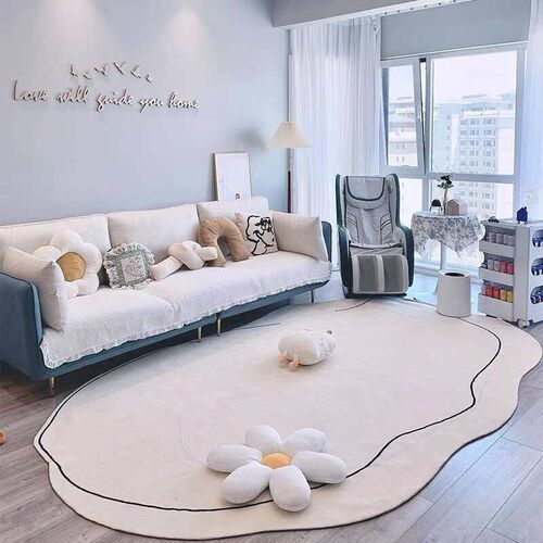 Quiet Style Minimalist White Cashmere  Shaped Living Room Be